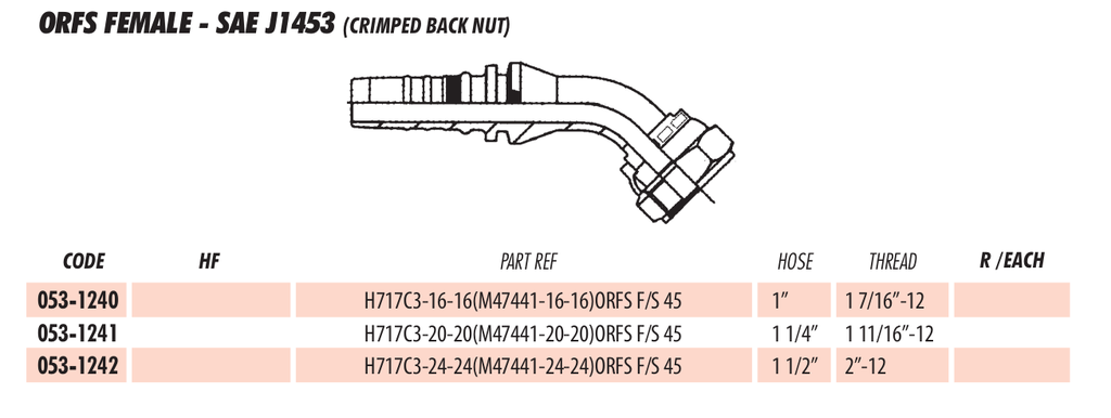 ORFS FEMALE - SAE J1453 (CRIMPED BACK NUT)