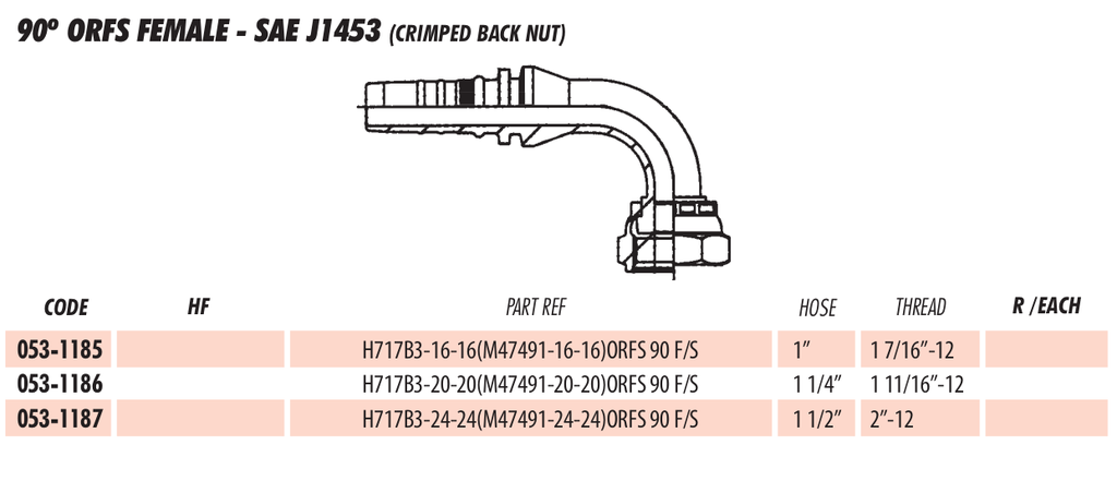 90º ORFS FEMALE - SAE J1453 (CRIMPED BACK NUT)