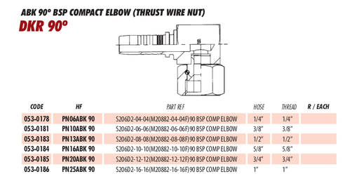 ABK 90º BSP COMPACT ELBOW (THRUST WIRE NUT)
DKR 90º